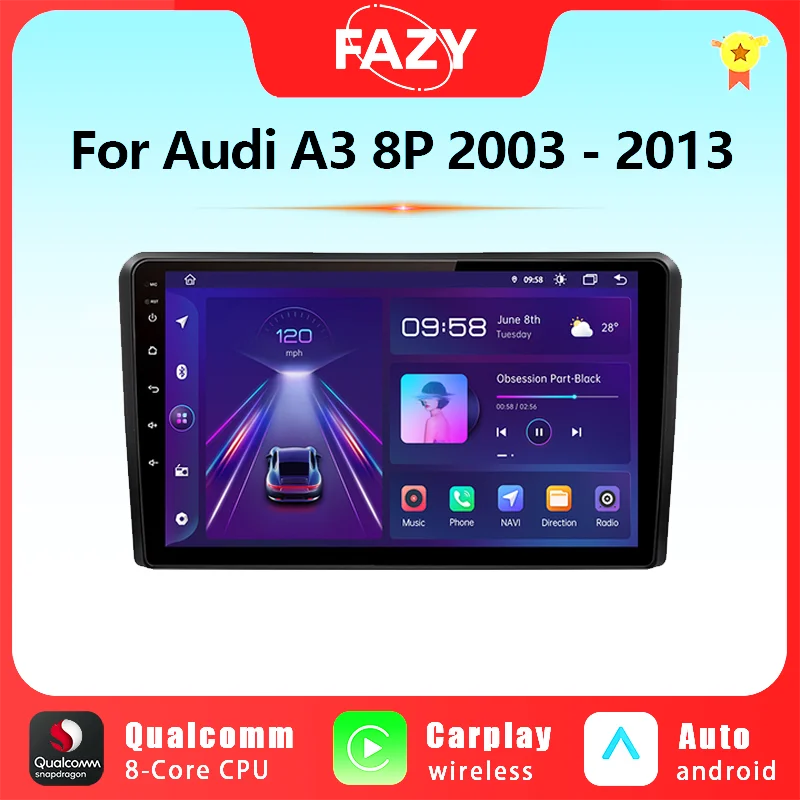 FAZY AI Voice Беспроводной CarPlay Android Авторадио для Audi A3 8P 2003-2013 4G Автомобильный Мультимедийный GPS 2din автомагнитола