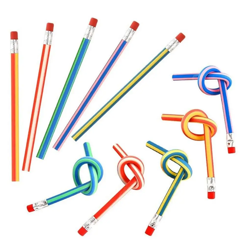 Гибкие карандаши, 20шт Мягких Гибких карандашей Разноцветный Полосатый Мягкий Карандаш с Ластиком для Студентов или Детей