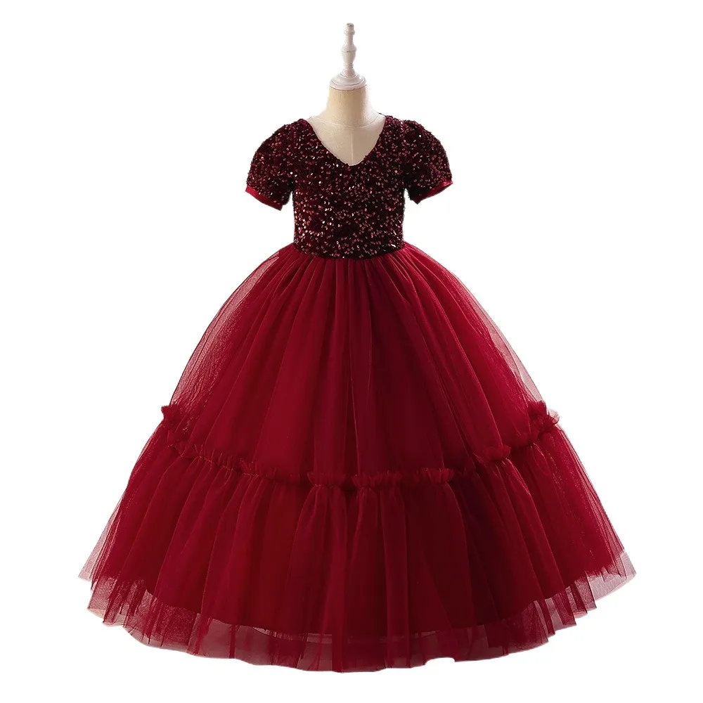 женское праздничное платье с пайетками, газовая нижняя юбка среднего и большого размера, детское длинное платье для девочек, платье принцессы