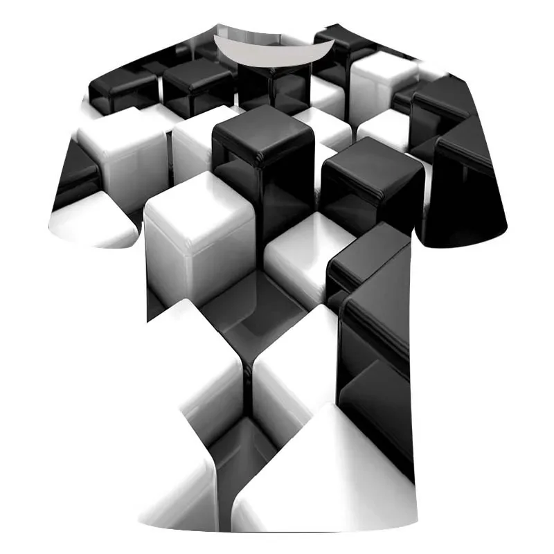 Летние мужские футболки в 3D-клетку с принтом харадзюку, Трехмерный спиральный топ с круглым вырезом, персонализированная модная одежда с короткими рукавами